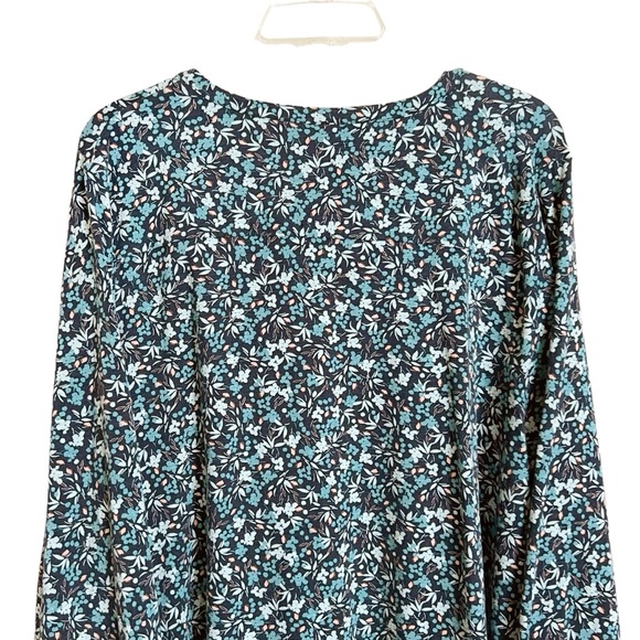 J Jill Floral Tunic Size XL Tall Womens Blue V Neck Long Sleeve Soft Modal Blend - Picture 6 of 9
